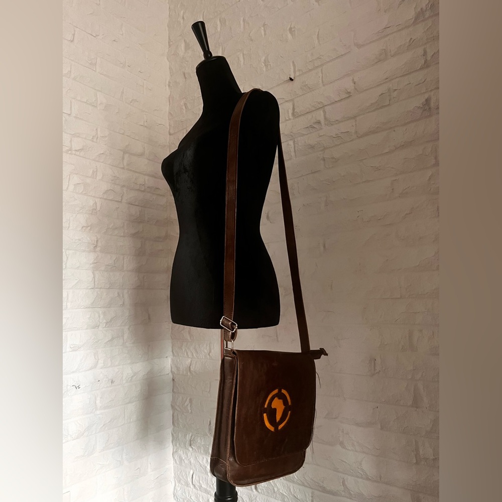 Handmade African Leather Crossbody Bag – Brown & Yellow
